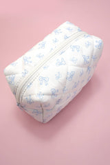 QUILTED COTTON BOW COSMETIC POUCH BAG