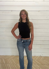 Blue high-rise crossover straight jean