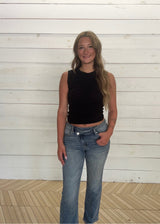 Blue high-rise crossover straight jean