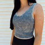 WASHED VNECK CROPPED TANK