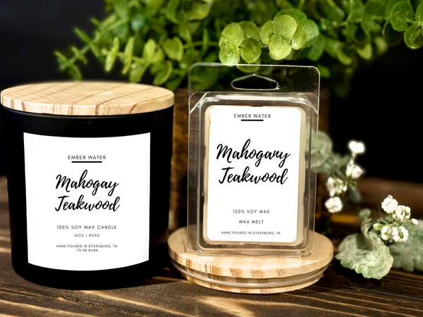 Mahogany Teakwood 16 oz 100% Soy Candle 