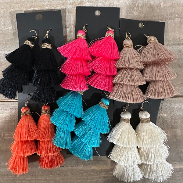 Triple tier tassel earrings