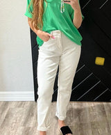 Cream High-Rise Boyfriend Jeans